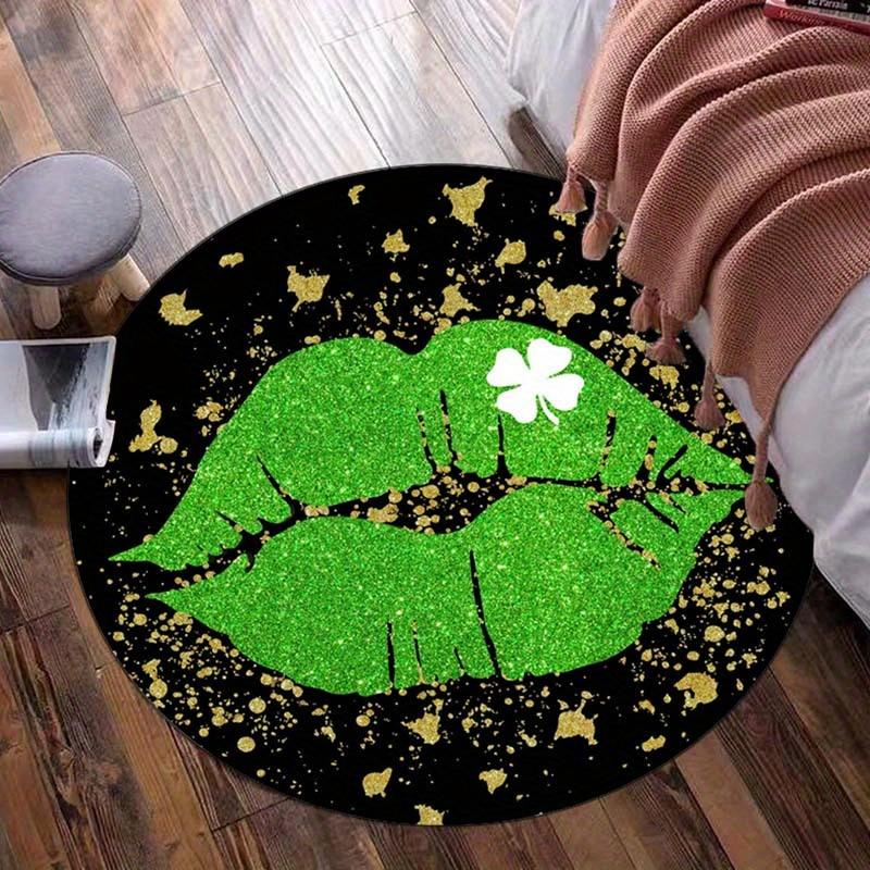 1pc 3D Green Lips Print Outdoor Rug, Crystal Velvet Fabric, Machine Washable, Suitable for Bedroom Living Room Decoration