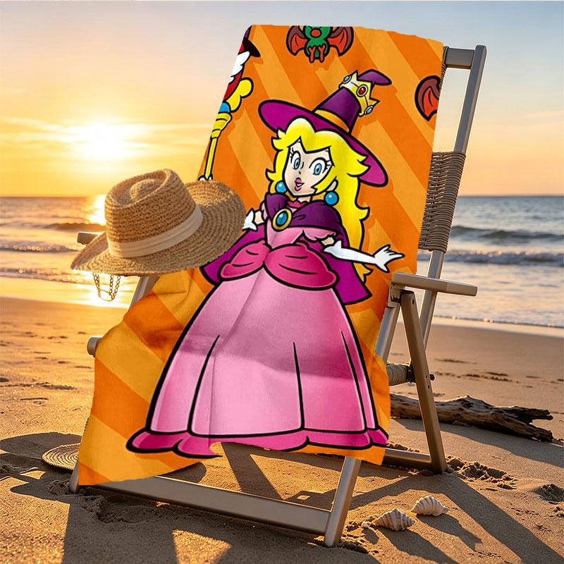 Princess Peach Toadstool Print Beach Towel Design, Soft, Lightweight. for Home Bathroom, Spa, Pool, Yoga, Surfing, Camping, Gift for Family, Friend