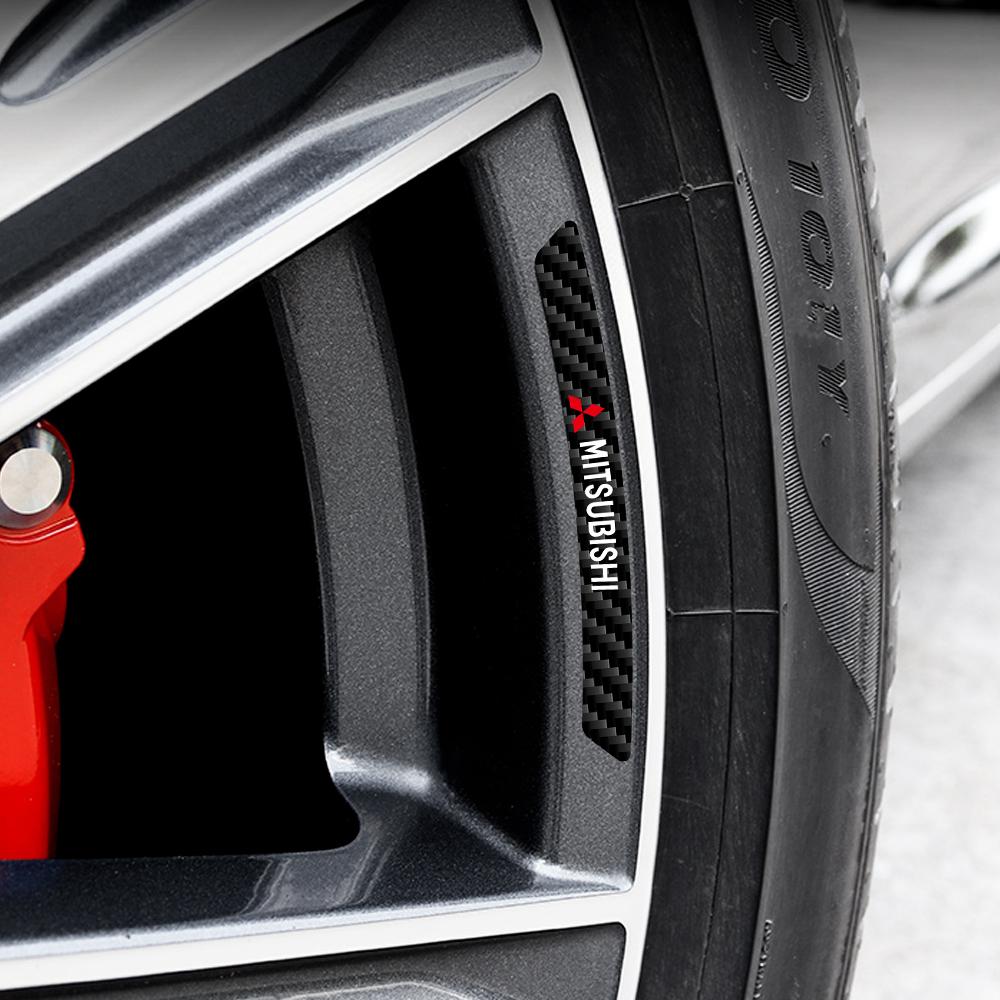 4Pcs Car Logo Wheel Hub Rim Strip Sticker Accessories For Mitsubishi 9 Ralliart EX ASX L200 Colt Outlander Pajero Lancer Eclipse