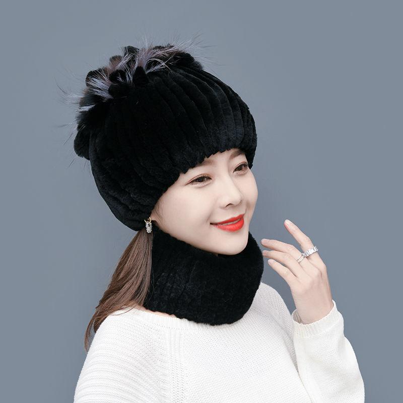 Rex Rabbit Fur Hat Autumn and Winter Fur Hat Tassel Woolen Hat Thick Warm Ear Protection Fur Hat