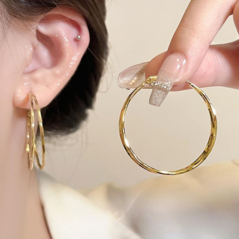 1 пара двухслойных преувеличенных больших сережек-колец для женщин и девочек, простые круглые серьги в стиле темперамент, ювелирные аксессуары, подарки