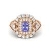 6X4MM Cushion Tanzanite Gemstone 925 Sterling Silver Rose Plated Solitaire Halo Women Engagement Ring