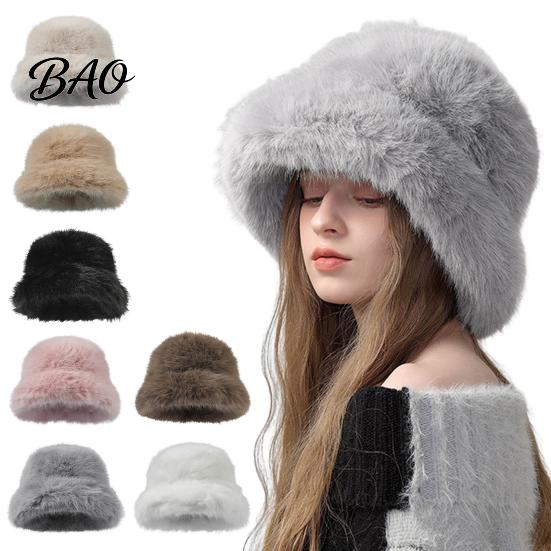 Warm Hat for Hiking Faux Fur Bucket Women, Fuzzy Fisherman Cap, Versatile Solid Color Soft Fluffy Plush Winter Cold Weather Ear Protection Cozy