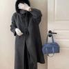 Корейский стиль с капюшоном длинное двухстороннее кашемировое пальто для женщин роговые пуговицы утолщенное шерстяное пальто