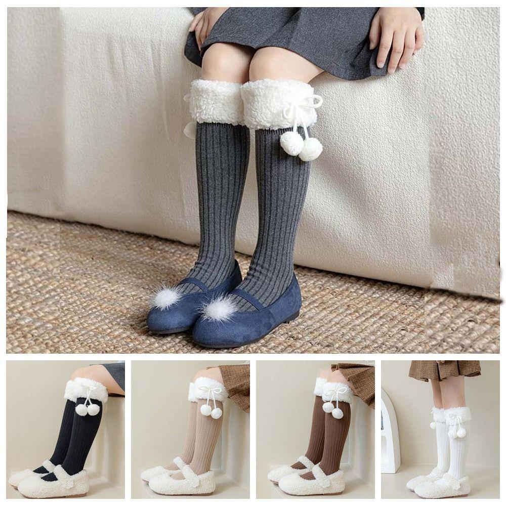 Cotton Children's Sock Hairball Plush Ball Leg Socks NEW Lamb Wool Stocking Autumn and Winter