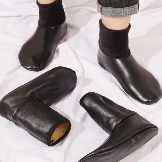 Носки-тапочки из искусственной кожи для мужчин, водонепроницаемые, теплые, для дома, нескользящие, на флисовой подкладке, зимние носки для спальни, игровой комнаты, для ношения на улице