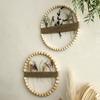 Wood Bead Rope Wall Decoration Boho Farmhouse Rustic Round Plants Display Frame Wall Art