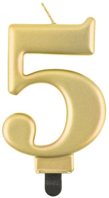 Świeczka Cyfra 5 Pięć Metaliczna Złota 8Cm
