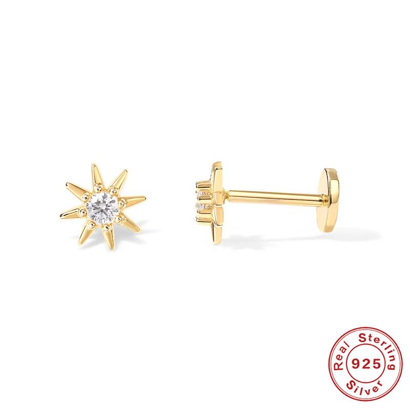 Серьги-гвоздики для пирсинга хряща из стерлингового серебра S925 с изображением дьявольского глаза, змеи и бриллиантов, смайлик, плоская головка, внутренняя резьба, 16 г