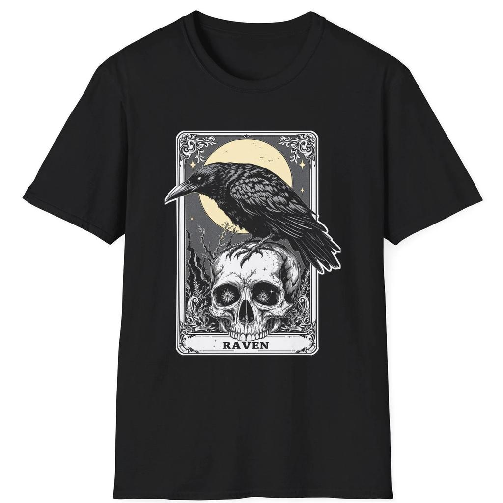 Самая продаваемая модная летняя новая уличная готическая футболка Raven Softstyle, футболка с картой таро Ворон, графическая футболка, темный топ, мужская футболка