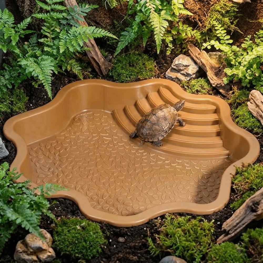 Plastic Turtle Bath Tub Anti-Slip Reptile Bathing Basin Turtle Feeding Dish Habitat Accessories