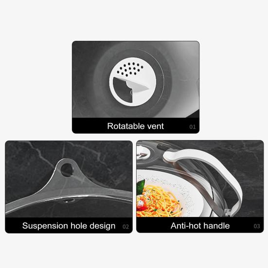 Microwave Splash Cover Heat-Resistant Splatter Cover BPA-Free Transparent Lid with Adjustable Vent & Cool-Touch Handles Anti-Splash Food Protector for