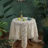 Round Hollow Tassel Knitting Tablecloth Decorative Crochet Tablecloth Outdoor Picnic Dining Table Cover Home Decor Beige