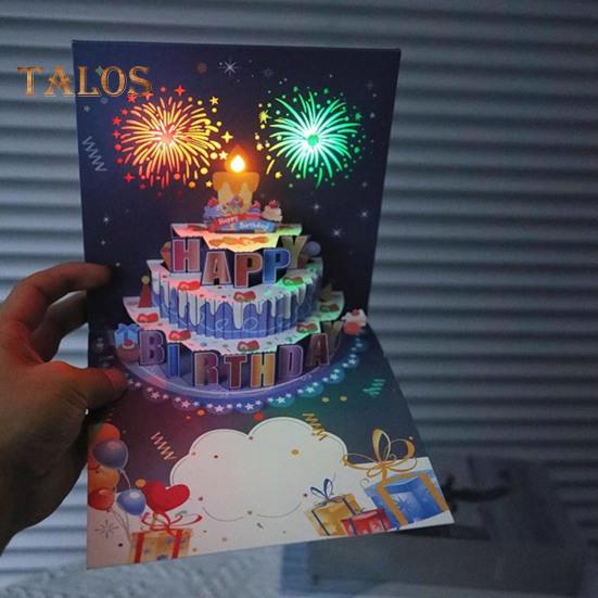 3D Pop Up открытки на день рождения Поздравительные открытки на день рождения с пиротехникой Музыка Задуваемая свеча Сюрприз на день рождения Подарок на память для нее и для него
