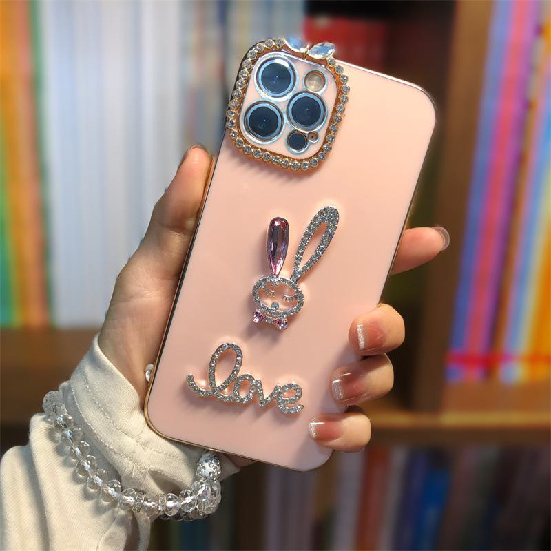 Luxury Rhinestone Rabbit Electroplated Anti-Fall Phone Case for Huawei Maimang A20 & Enjoy 70 Pro, All-Inclusive Design for Internet Celebrities.