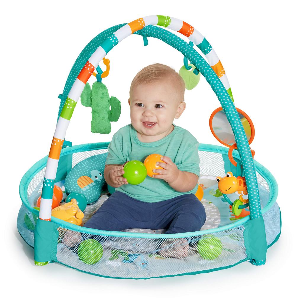 Bright starts Rounds of Fun Ball Pit Gym 10 Balls Storage 0 Months Activity Gym Baby Gym Baby Mat Ball Pool Green 11979 (Includes Bag)