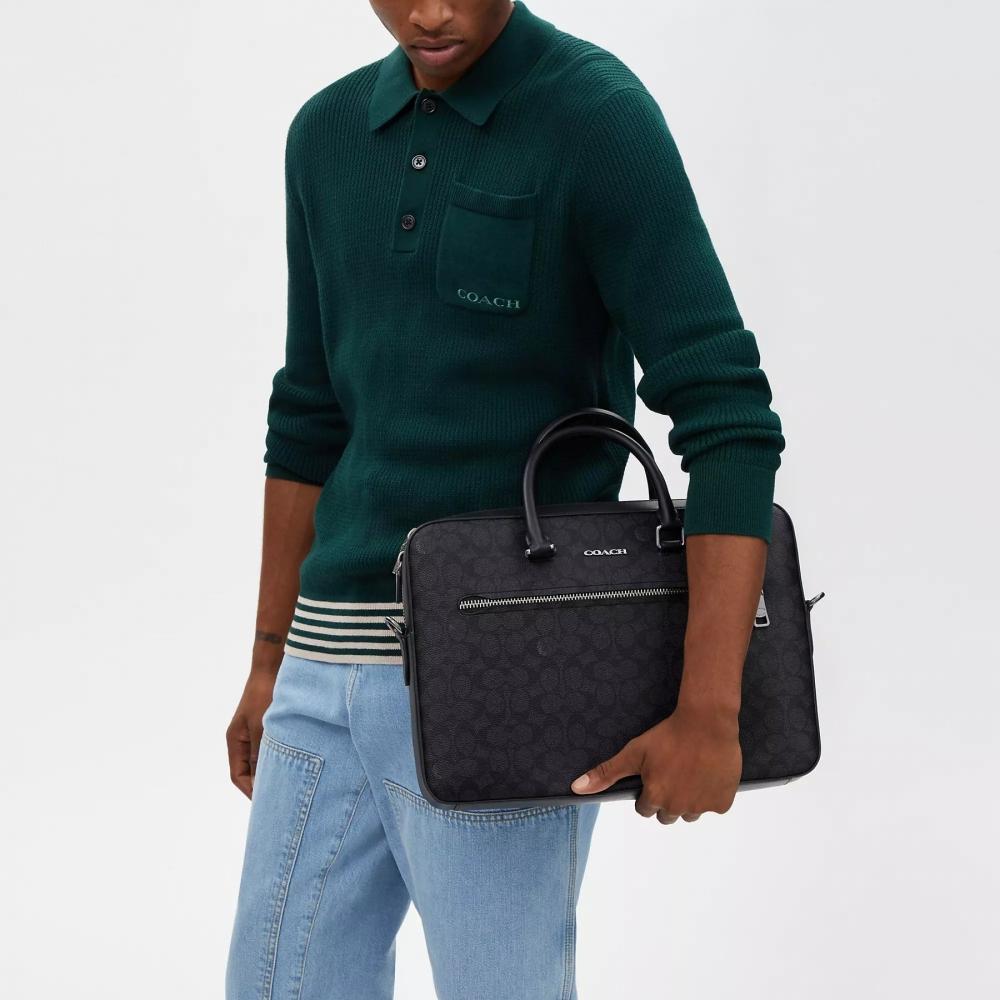 Coach Ethan Slim Brief In Signature Canvas Gunmetal Charcoal Black