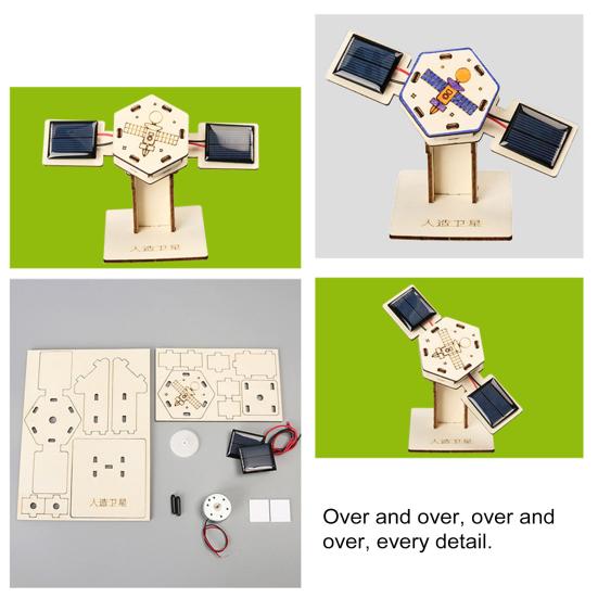 1 Set DIY Solar Artificial Satellite Model Kit Educational Handmade Wooden Puzzle Satellite Model Kids Science Exploration Projects STEM Toy Space