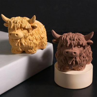 3D-свеча в форме шотландской коровы, силиконовая форма, DIY-форма животного для ароматерапевтической свечи, гипсовая форма, украшение для дома