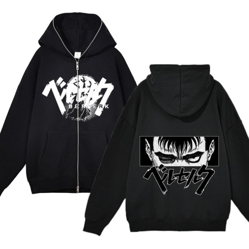 Berserk Sweatshirt Full Zip Jackets Y2k Hoodies Casual Sweatshirts Anime Print Coat Autumn Fleece Clothing Guts Hooded for Men