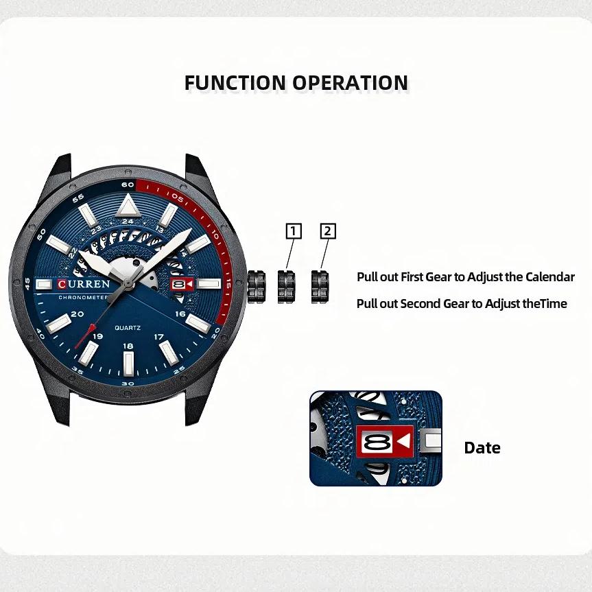 CURREN Men's Waterproof Tape Quartz Watch Business Calendar Men's Watch