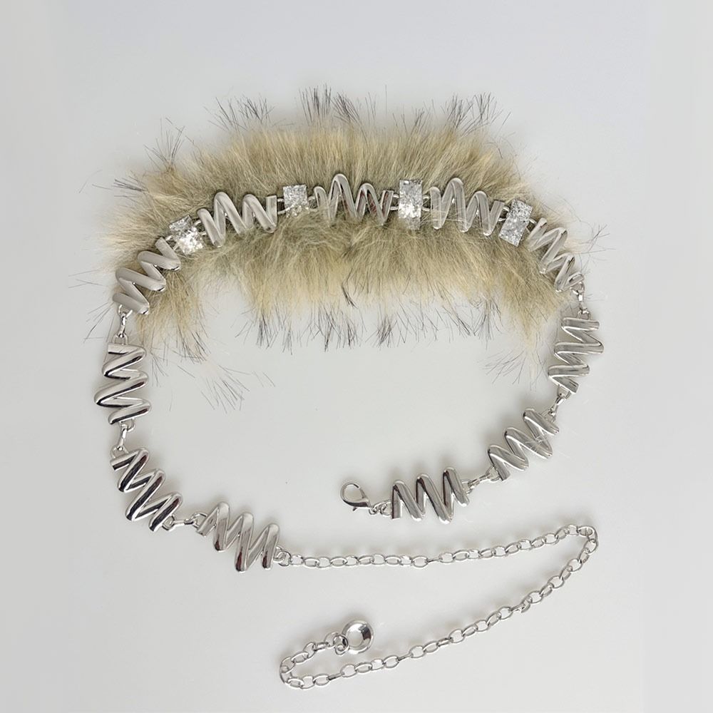 С цепочкой панк меховой пояс супер мягкий пояс джинсы брюки декор плюшевая цепочка на талию