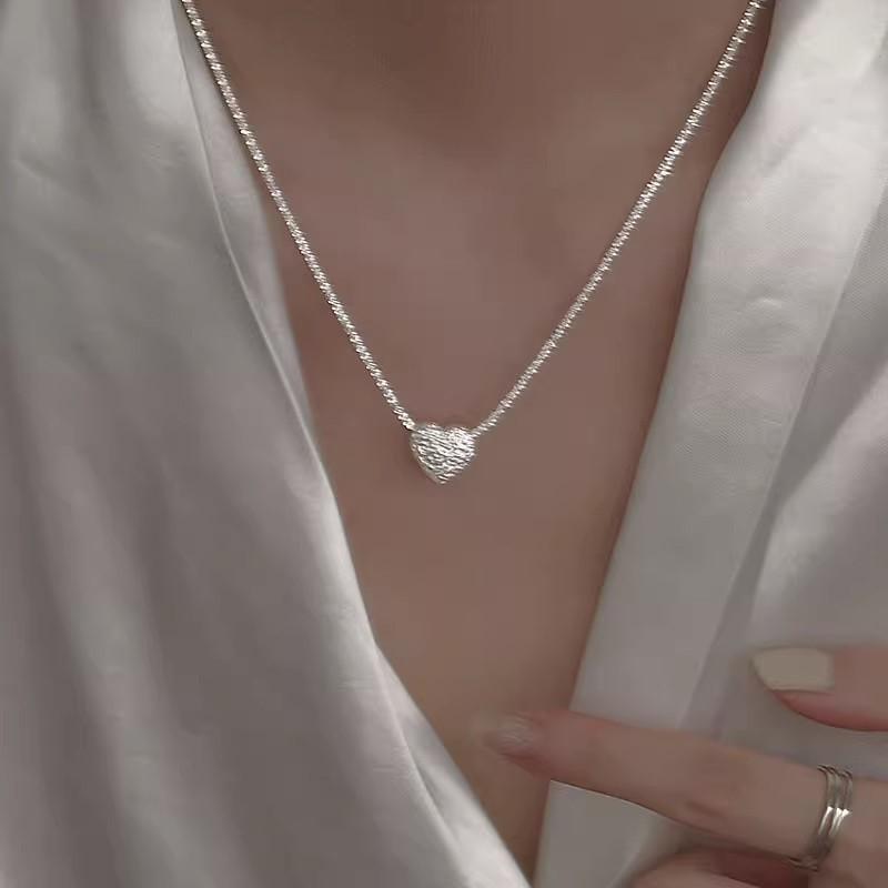 ANENJERY Серебряный цвет текстуры лавы, подвеска в форме сердца с любовью для женщин, нежная цепочка на ключицы, очаровательные украшения для девочек