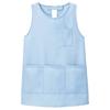 Anfamie No-Iron Apron, Round, for Childcare Workers and Caregivers, Solid Color, with Large Pockets, Two-Button Buttons, Sizes L-LL, Sax