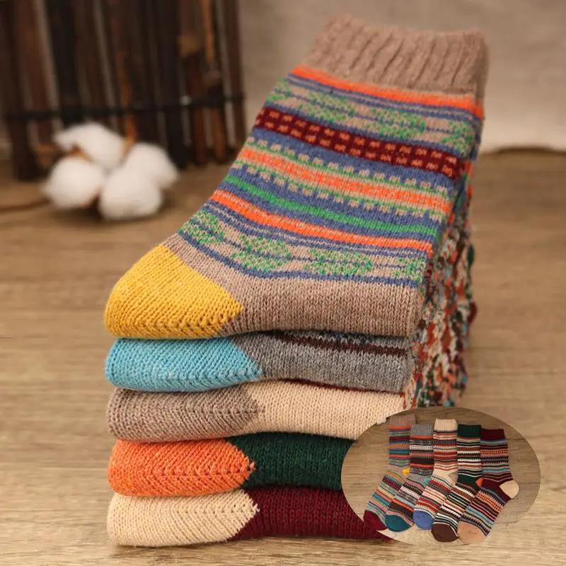 5 Pairs Winter Men's Socks Thicken Warm Sheep's Wool Socks Harajuku Retro Style Colorful Fashion Cotton Socks For Snow Boots