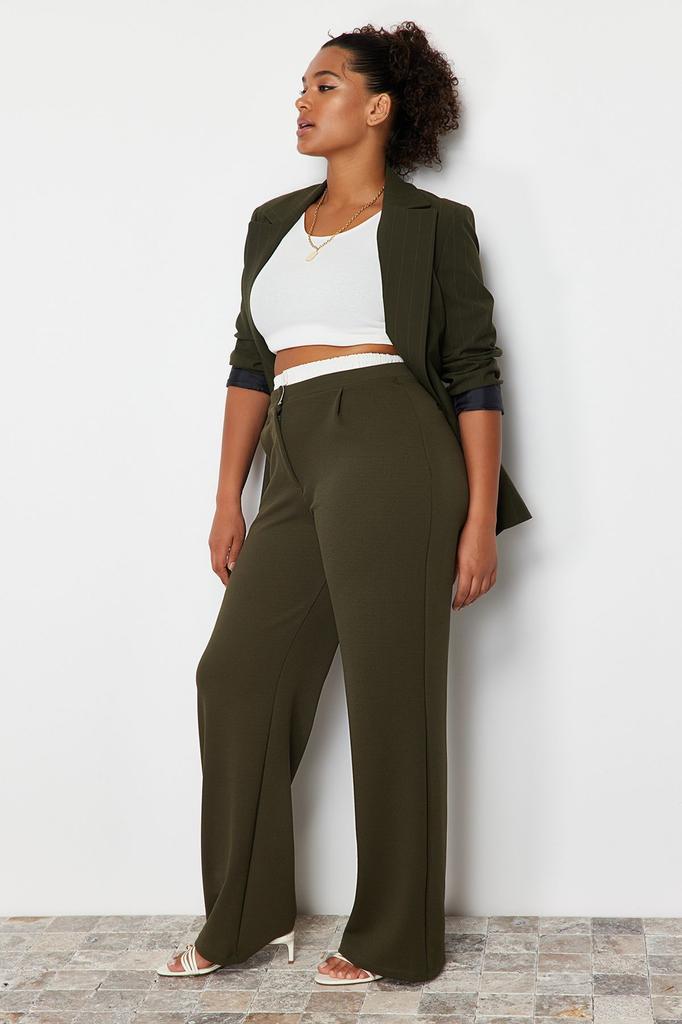 Женские стильные серые трикотажные брюки больших размеров с детальной талией