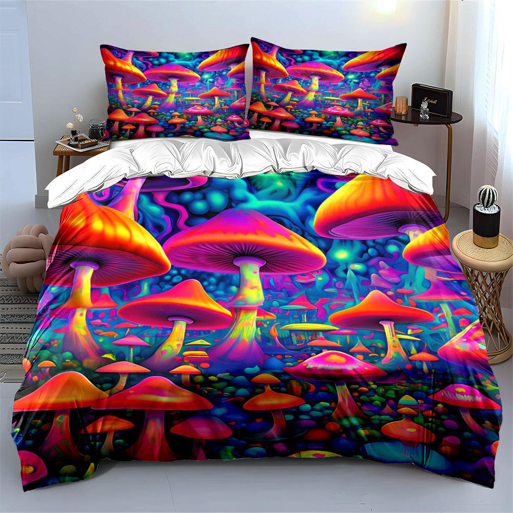 "Colorful Fantasy Mushroom Set" Bedding Duvet Cover Set Duvet Cover Pillowcases (1 * Duvet Cover 2 * Pillowcases, without duvet insert)