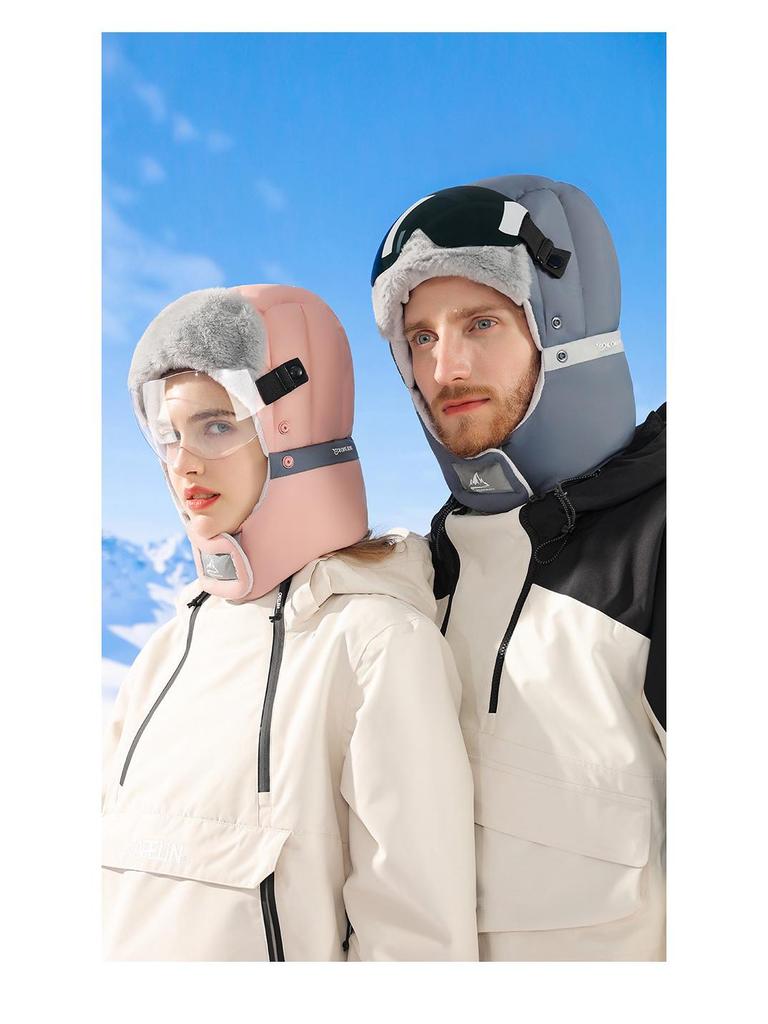 Зимняя шапка-ушанка для мужчин и женщин: Катание на лыжах на открытом воздухе, Подкладка из бархата, Теплые с очками, Ветрозащитные и водонепроницаемые