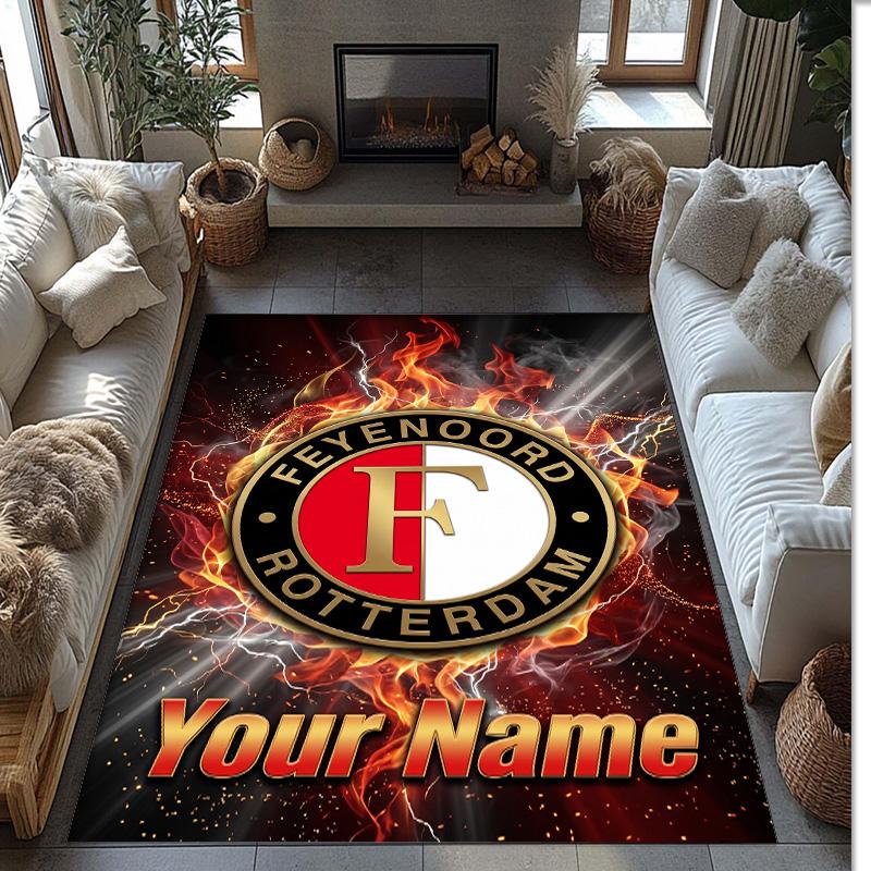 Feyenoord Printed Crystal Velvet Rug Non‑Slip Crystal Velvet Carpet For Sofa Bedroom Indoor Home Decoration