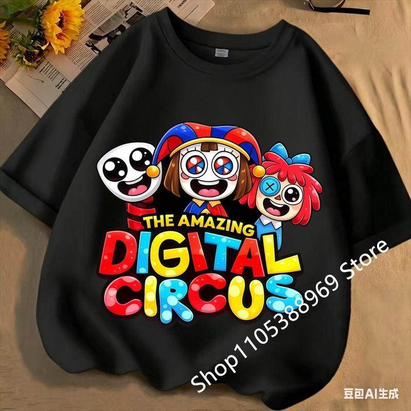 Детские футболки с коротким рукавом The Amazing Digital Circus Аниме Мультяшный Принт Хлопковый Топ Мальчики Девочки Летние Повседневные Футболки с Круглым Вырезом