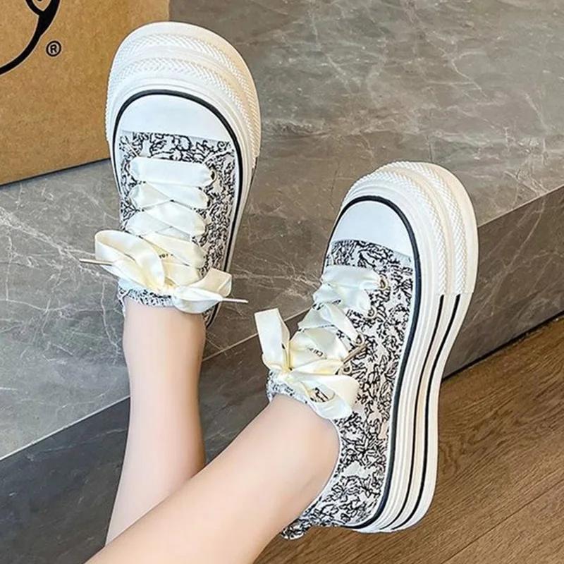 Горячая Распродажа Удобная Парусиновая Обувь для Женщин Летняя Модная Универсальная Шнуровка Дышащая Бисквитная Повседневная Обувь Обувь Для Бордборда