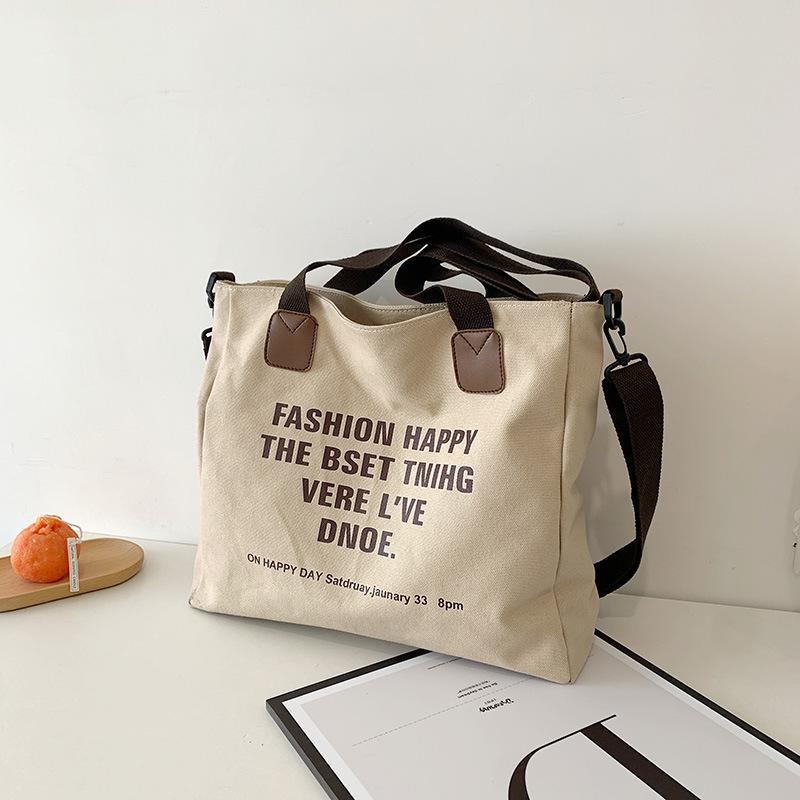 Простая холщовая повседневная сумка большой вместимости женская 2025 новая ленивый стиль на одно плечо модная сумка-тоут с принтом в виде букв
