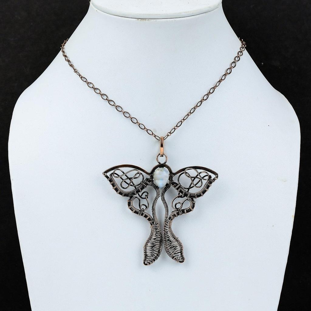 Подвеска Rainbow Moonstone, подвеска из медной проволоки, ювелирное изделие ручной работы, подвеска-бабочка, уникальное медное ювелирное изделие, подвеска из драгоценного камня, подарок для мамы