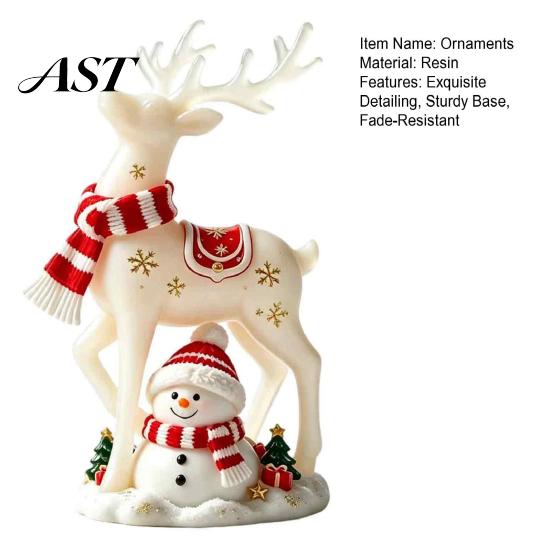 Unique Housewarming Gift Christmas Reindeer Snowman Resin Figurine, White Deer Statue with Red Scarf, Indoor Holiday Ornament Winter Tabletop