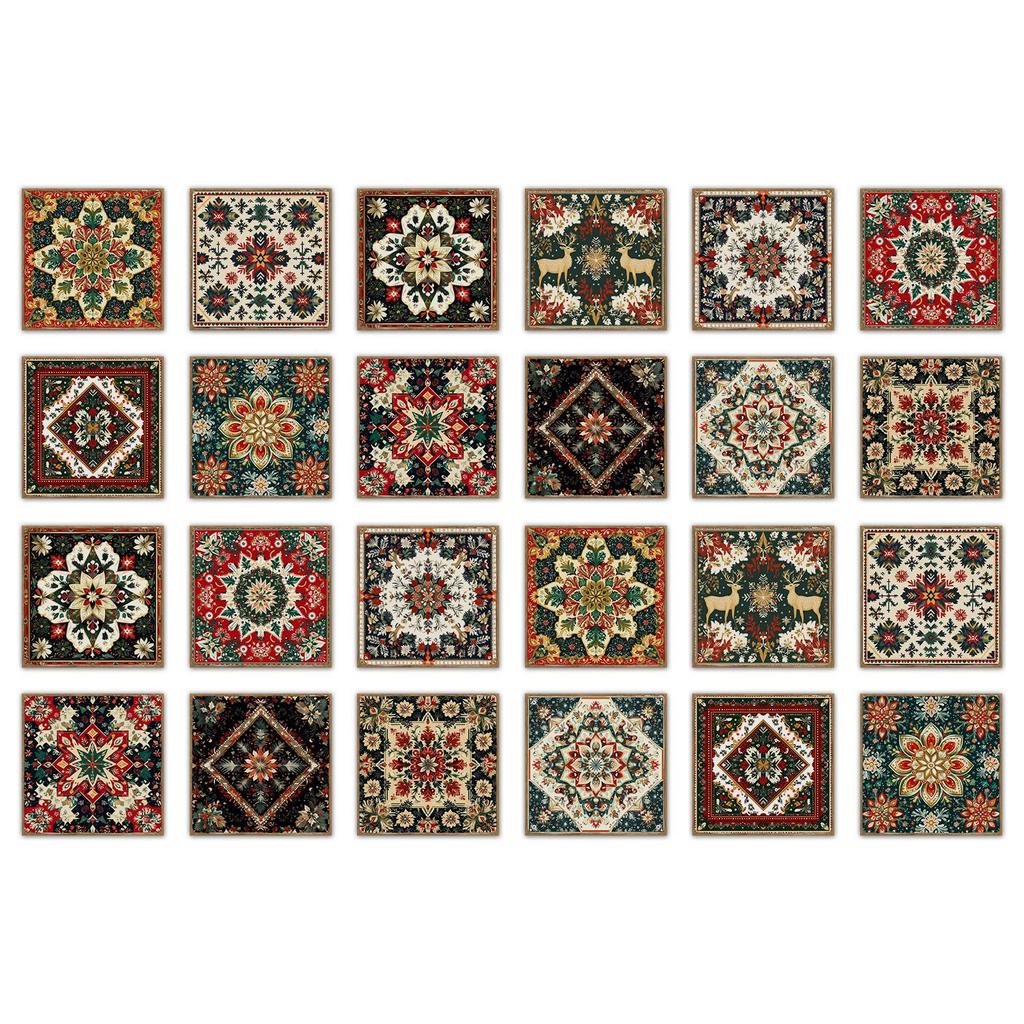 24 шт. Винтажные Классические Рождественские Элементы Наклейки на Керамическую Плитку Ванная Кухня Гостиная Самоклеящиеся Декоративные Наклейки