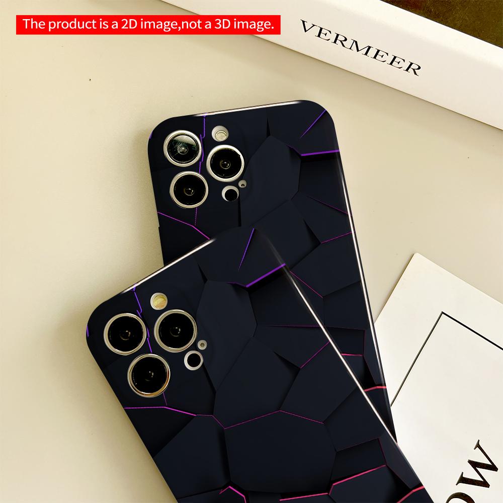 2DFlat Neon-Cracked Black Geometric Shell All inclusive film hard phone case, compatible with iPhone 18 Pro Max 17 16 15 14 13 12 11