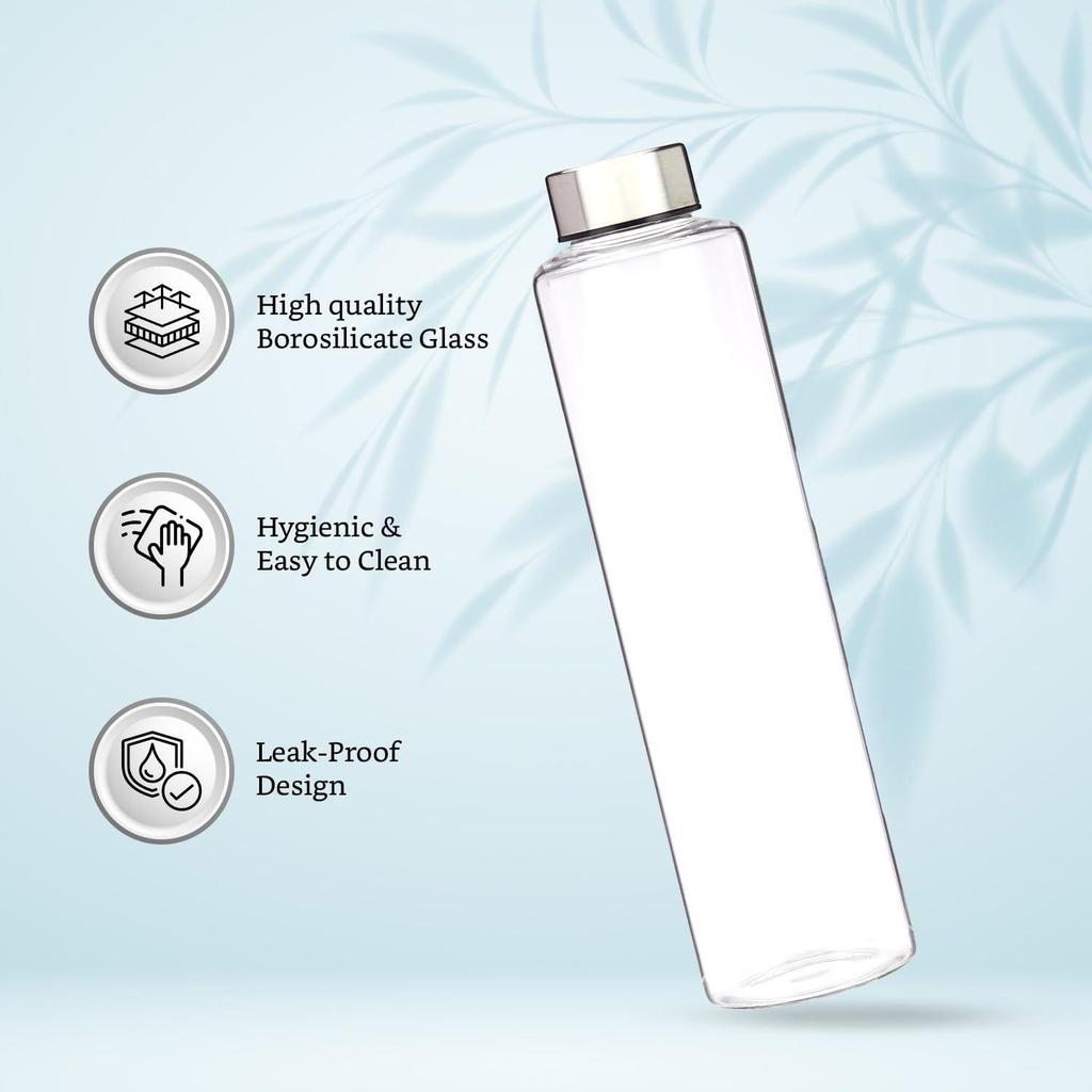 Borosilicate Glass Fridge Bottle with Leak Proof Stainless Steel Cap | 1000 Ml