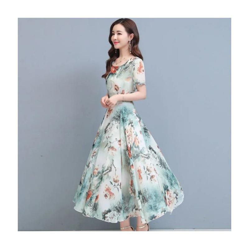 Элегантное летнее платье с цветочным принтом: Женская облегающая длинная пляжная юбка с короткими рукавами (2023)