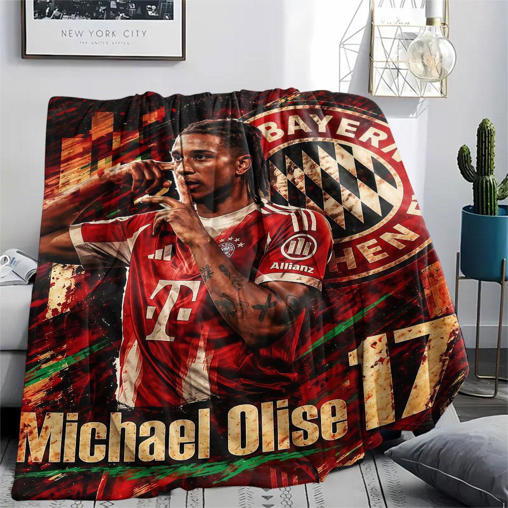 Michael Olise Printed Flannel Blanket, soft throw for bedroom sofa, washable,soccer fan merchandise, great gift.