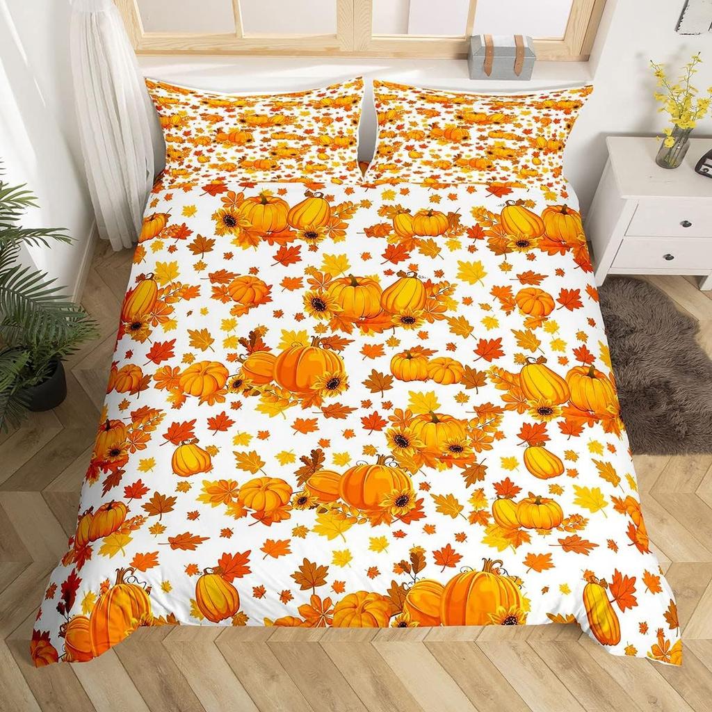 Happy Thanksgiving Duvet Cover Fall Maple Leaf Bedding Set Microfiber Gnome Gold Pumpkin Farm Harvest Comforter Cover Twin King
