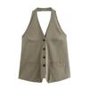Fashion Style 2024 Summer New Women's Commute Style Linen V-neck Suit Vest High Waist Pants 06044953706