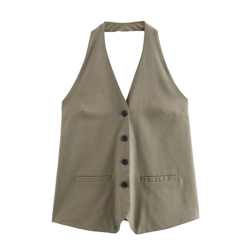 Fashion Style 2024 Summer New Women's Commute Style Linen V-neck Suit Vest High Waist Pants 06044953706