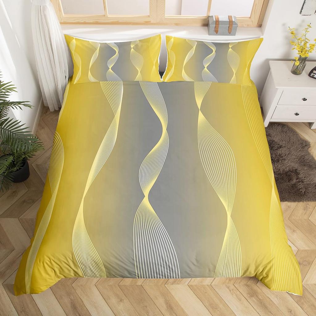 Yellow And Grey Themed Duvet Cover Sets Queen Lightweight Down Quilt Covers Bedroom Decor Abstract Art Bedspread Covers No Quilt