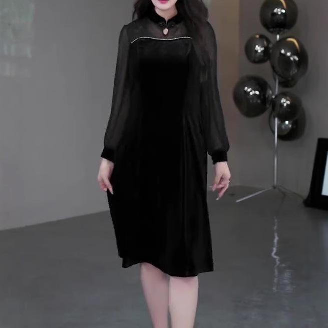 Весеннее кружевное бархатное платье с открытыми плечами в европейском стиле для полных женщин среднего возраста