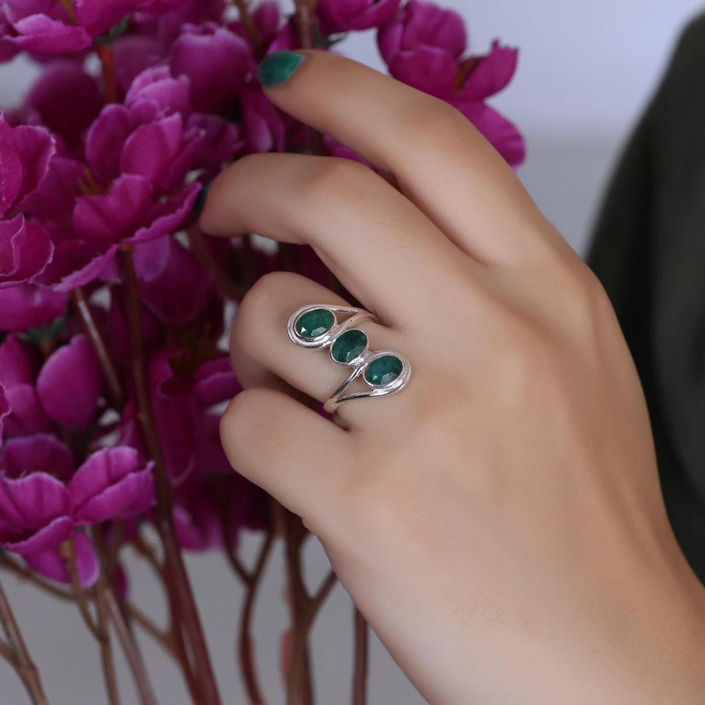 Серебряное кольцо с зеленым изумрудом, Подарки для нее, Ювелирные изделия ручной работы из серебра 925 пробы, Серебряные украшения, Женское кольцо Ar8936