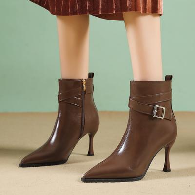 Мода 2024 года, высококачественная женская обувь, женские ботинки с боковой молнией, модные ботильоны с пряжкой для офиса и карьеры, сексуальные ботильоны с острым носком